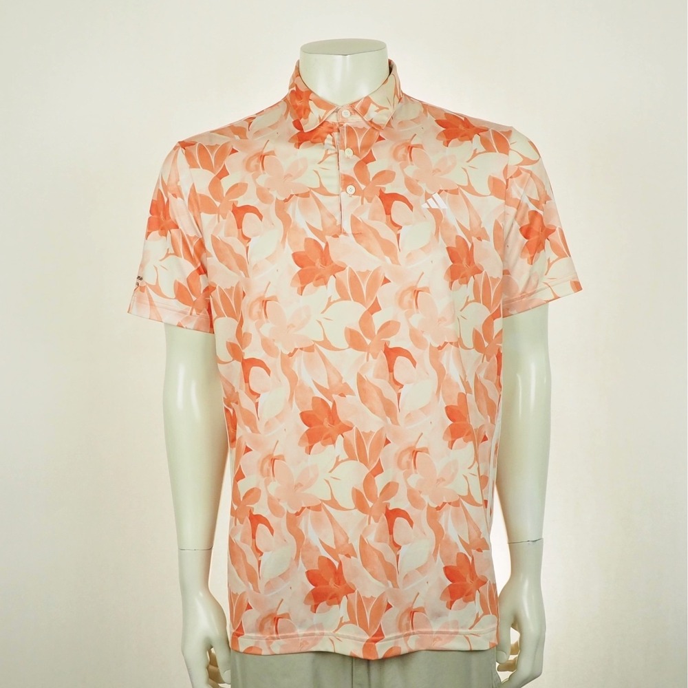 Adidas Golf AOP Polo Shirt Mens Medium Orange Floral Coral Fusion Performance